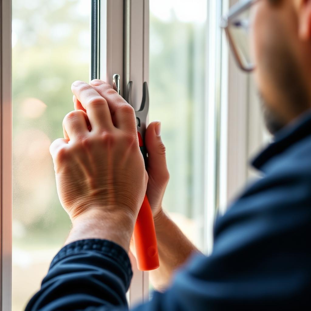 Técnico de Ventanas del Norte reparando una ventana en Asturias